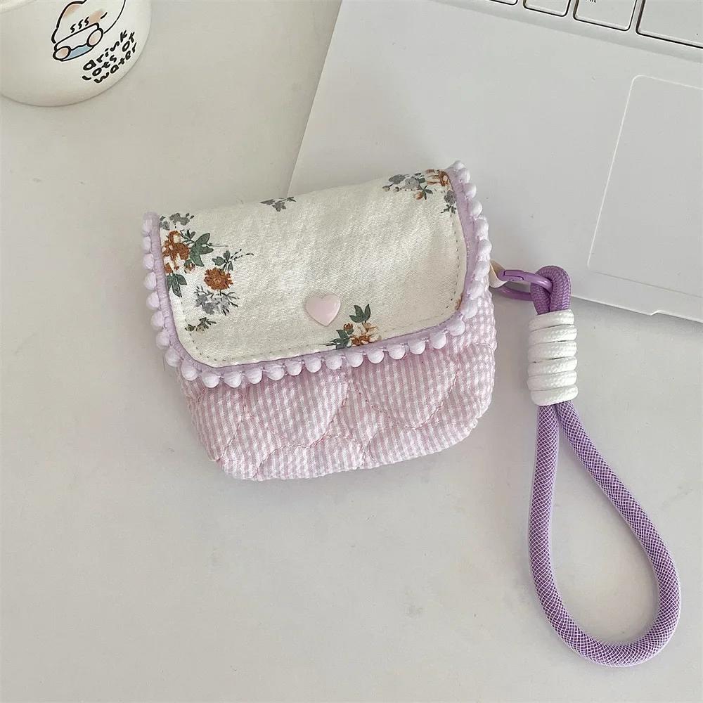 1pc Cute Student Coin Wallet Small Portable Earphone Card Key Storage Bag Floral Korean Ins Style Coin Purse Card Holder Bag