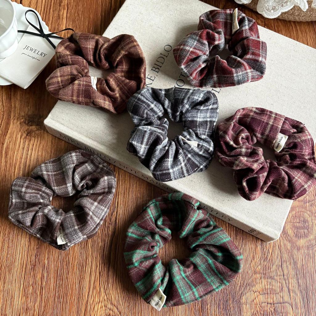 Retro Plaid Scrunchies for Women - College Style Hair Ties & Headbands