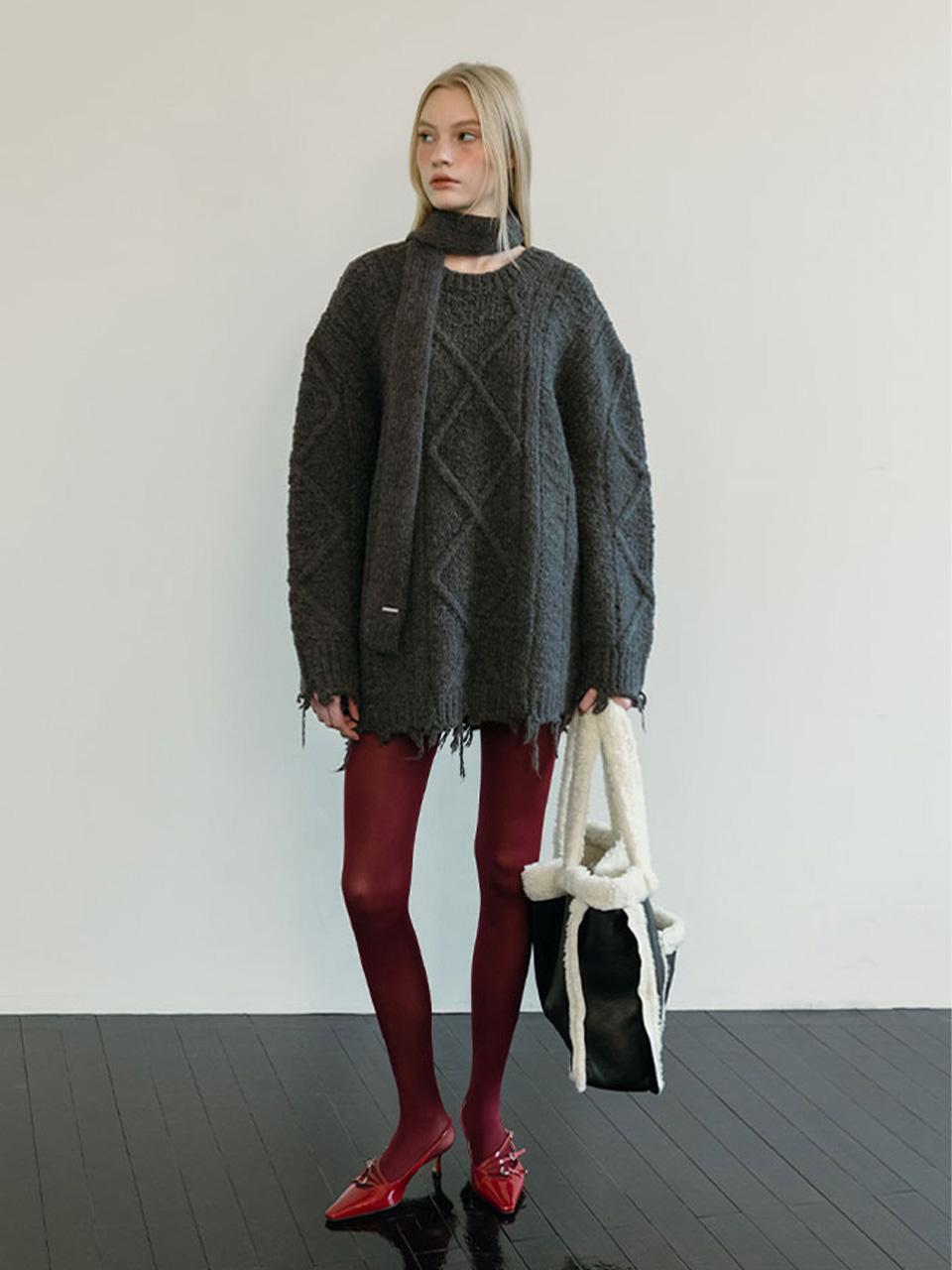 Moi Fair Damage Cable Knit / Charcoal Charcoal/Free