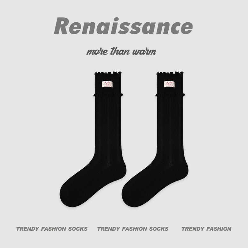 Renaissance Miu Series Women's Black & White Polka Dot Princess Socks - Spring/Summer Thin Style