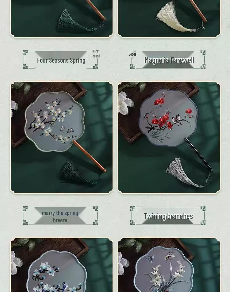 Kinder Hanfu Rundfächer im antiken Stil - Suzhou-Stickerei für Sommertanz und Cheongsam