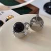 Black Agate Double-Sided Metal Ear Clips 2026 New Popular Black Earrings Light Luxury High-End European and American Simple Earrings