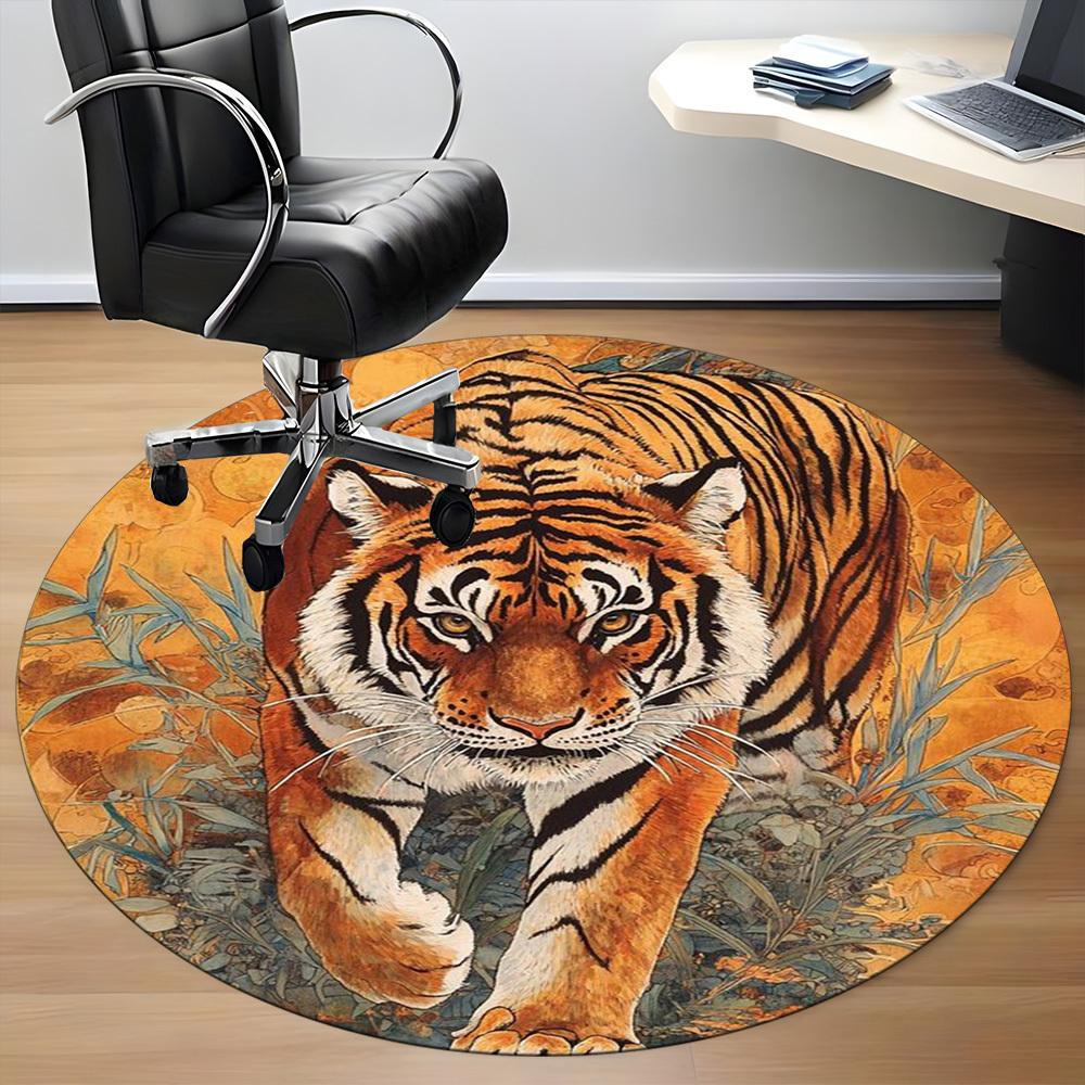 1pc Tiger Print Chair Carpet for Office Non-Slip Mat for Office - Decorative Floor Mat  yy251030244