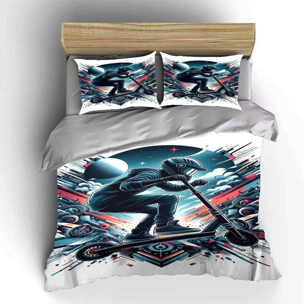 Futuristic scooter rider design. Bedding sets Duvet cover sets Duvet covers Pillowcases(1*Duvet Cover 2*Pillowcases without duvet insert)