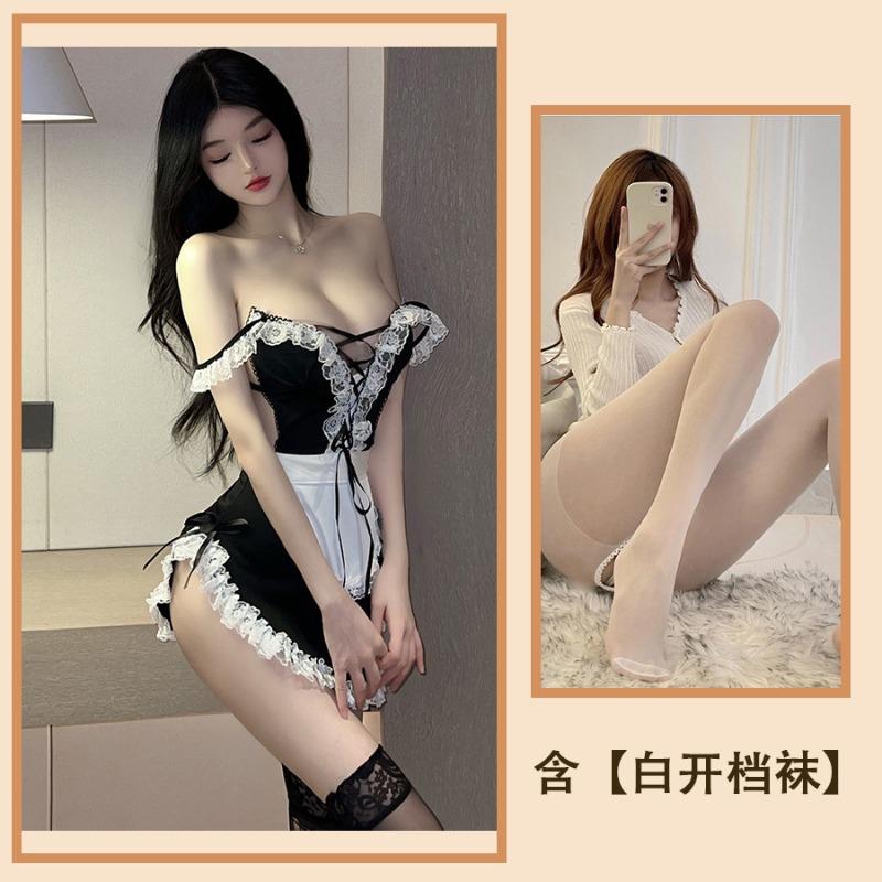 Sexy Lingerie Passion Maid Cosplay Lace Uniform Seduction Lace-up Maid Nightdress Set Mood