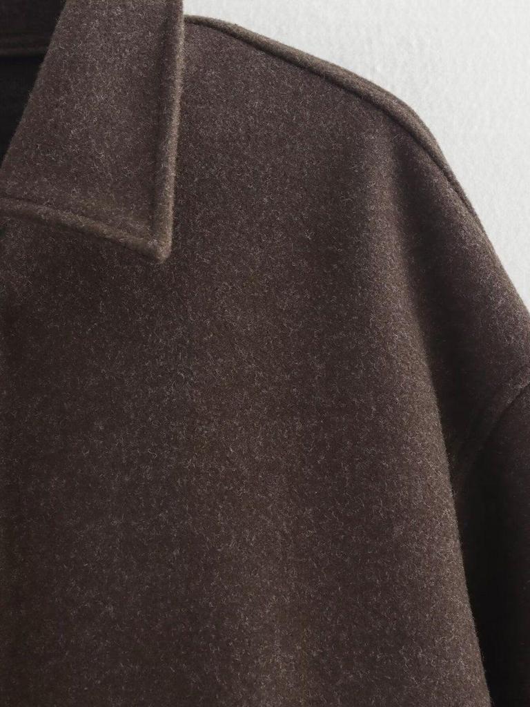 European & American Women's Retro Solid Color Lapel Short Jacket - Brown.