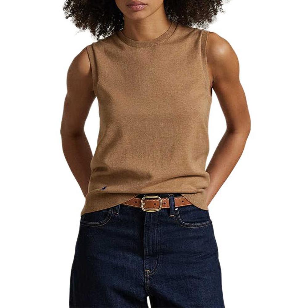 Polo Ralph Lauren SS25 Jednokolorowa Bezrękawnik Dzianinowy Damskie topy Camel WMPOSWENC021154-260