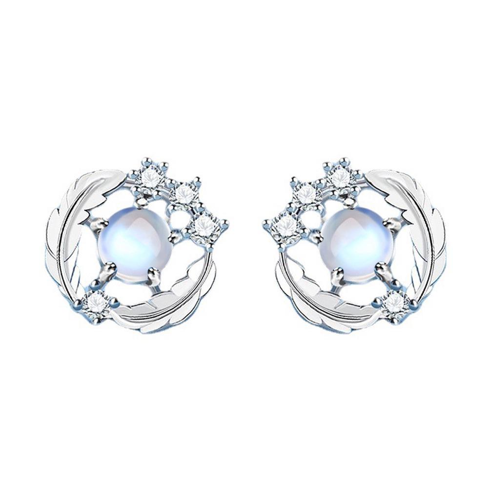 Moonstone Feather Jewelry Set: Necklace, Earrings, and Bracelet - Elegant and Romantic Women's Accessories