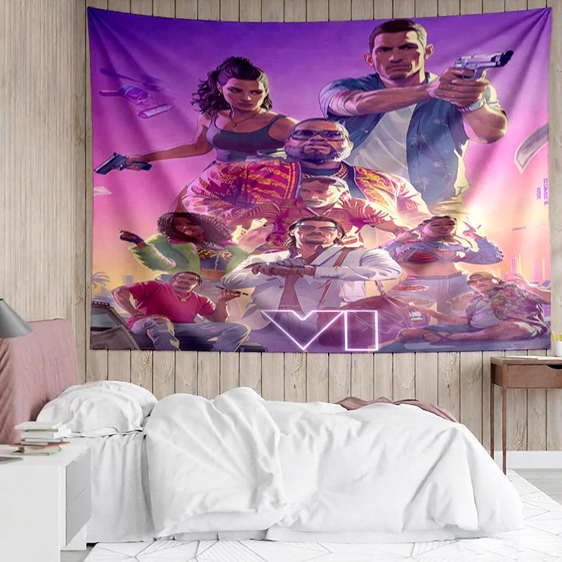Game Grand Theft Auto Tapestry for Bedroom Aesthetic Classroom Tapestries Wall Hanging for Living Room Dorm Office,Ideal Creative Gift