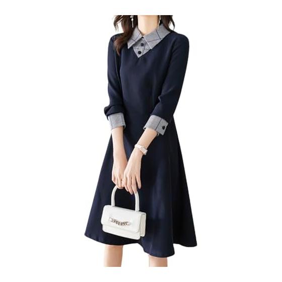 [One Anbu] Women s Dress, Beautiful, Formal, Plaid Pattern, Knee Length