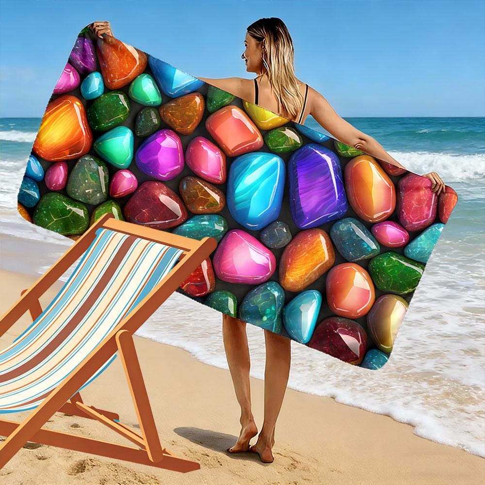 Colorful Gemstone Pattern Towel Beach Towel Quick-drying for Travel Outdoor Sports Jogging Beach and Swimming