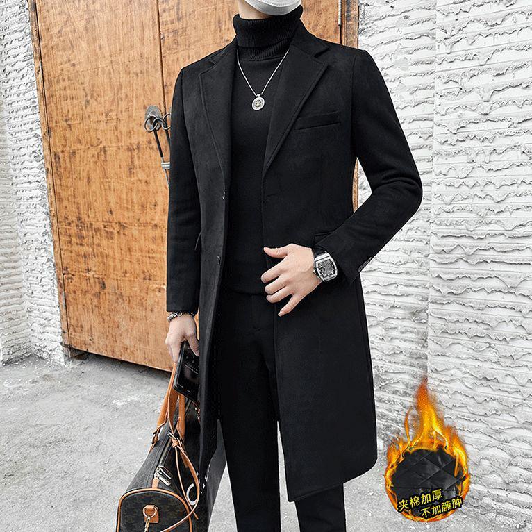 

Мужское шерстяное пальто средней длины - Зимнее хлопковое утепленное, Утепленное, Высококлассное пальто в британском стиле. Теплый, готовый к бизнесу шерстяной ветрозащитный плащ. M 90-115 lbs чёрный