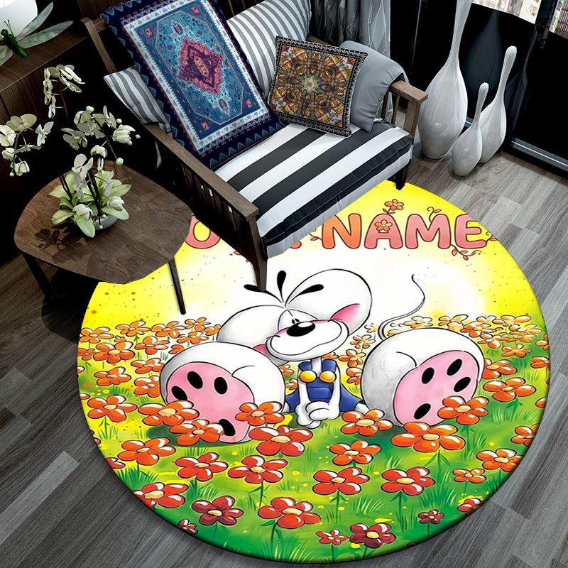 Custom Name,Diddl Pattern Round rug,Carpet Rug for Living Room Bedroom Playroom ,Non-slip Floor Mat,Holiday Gifts and Birthday Gifts.