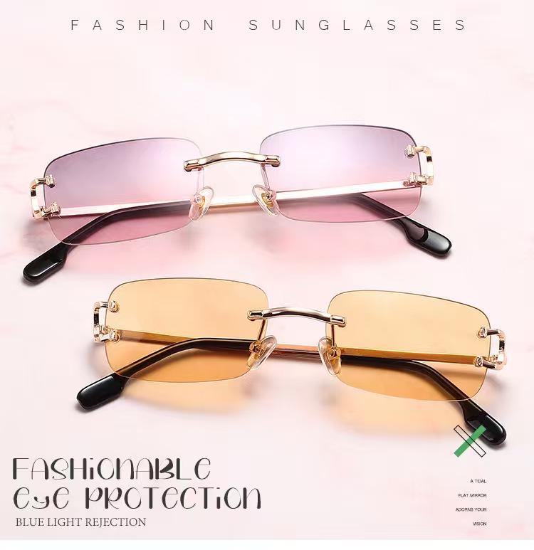 Europäisch-amerikanische randlose quadratische Sonnenbrille: Trendiger INS-Stil, Street Fashion, Kleine Persönlichkeitsbrillen für Frauen.