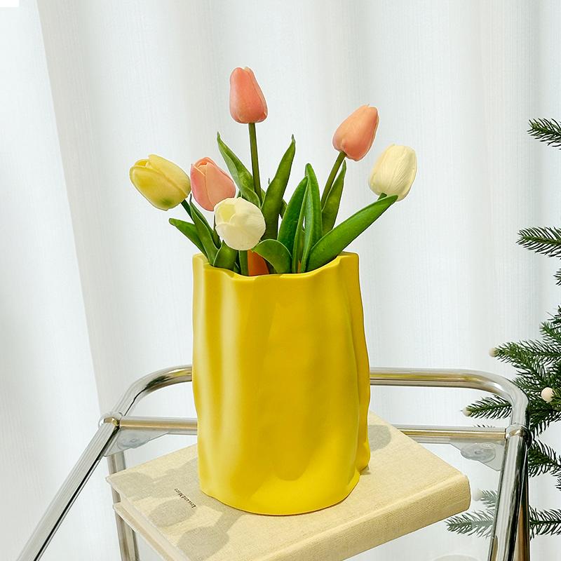 Simple Ins Pleated Flower Vase Living Room Dining Table Decoration Flower Bouquet Vase Home Decoration