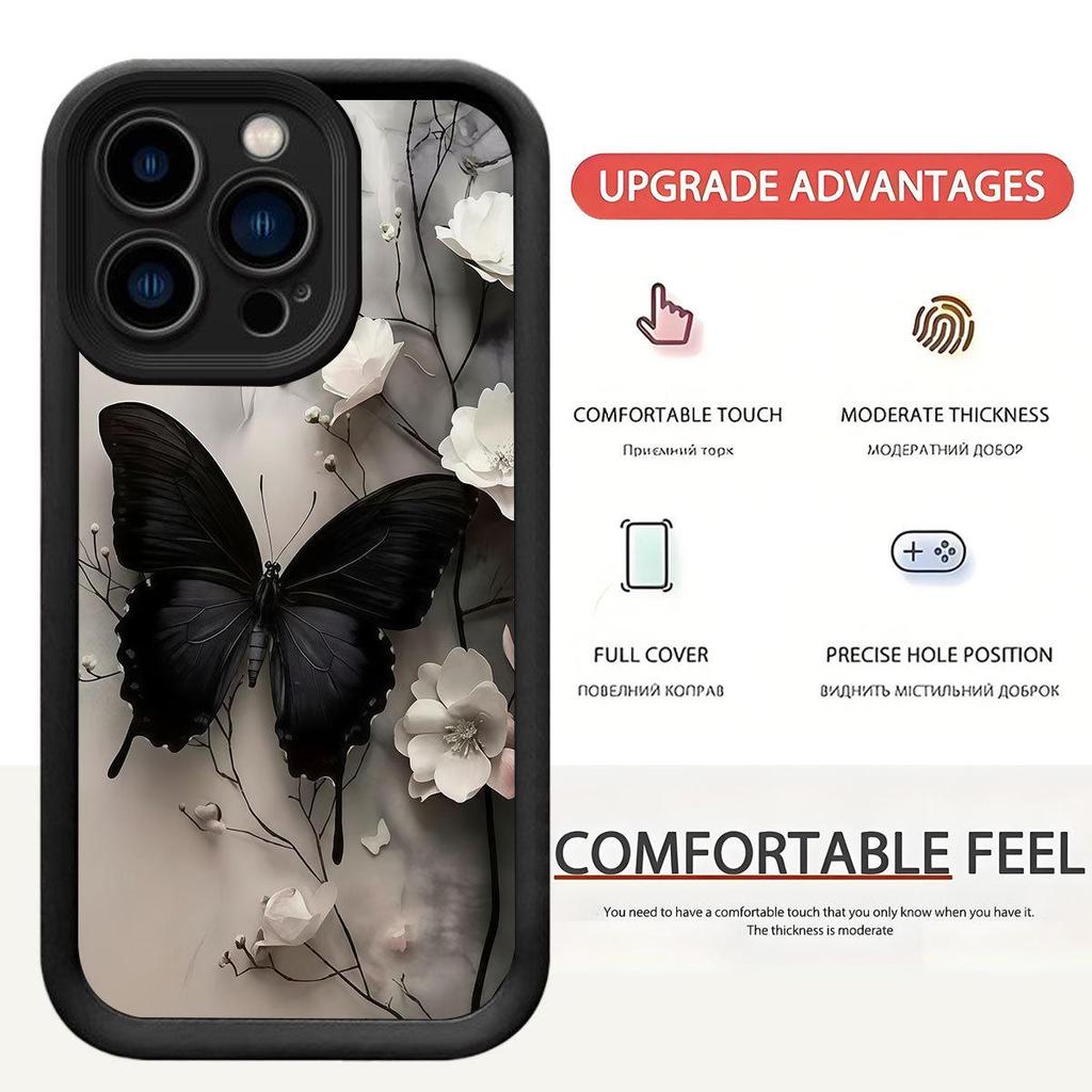 Schwarze Schmetterlings-Rillen-Handyhülle für iPhone 14-17 Pro Max