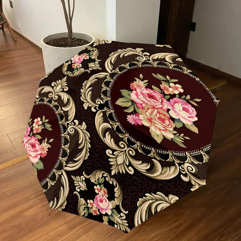 1 Stück Automatischer Öffnungs-/Schließschirm mit Blumenmuster, Winddicht, Stabiles Dach mit 8 Speichen, Langlebige Speichen, Modisches Design1140A