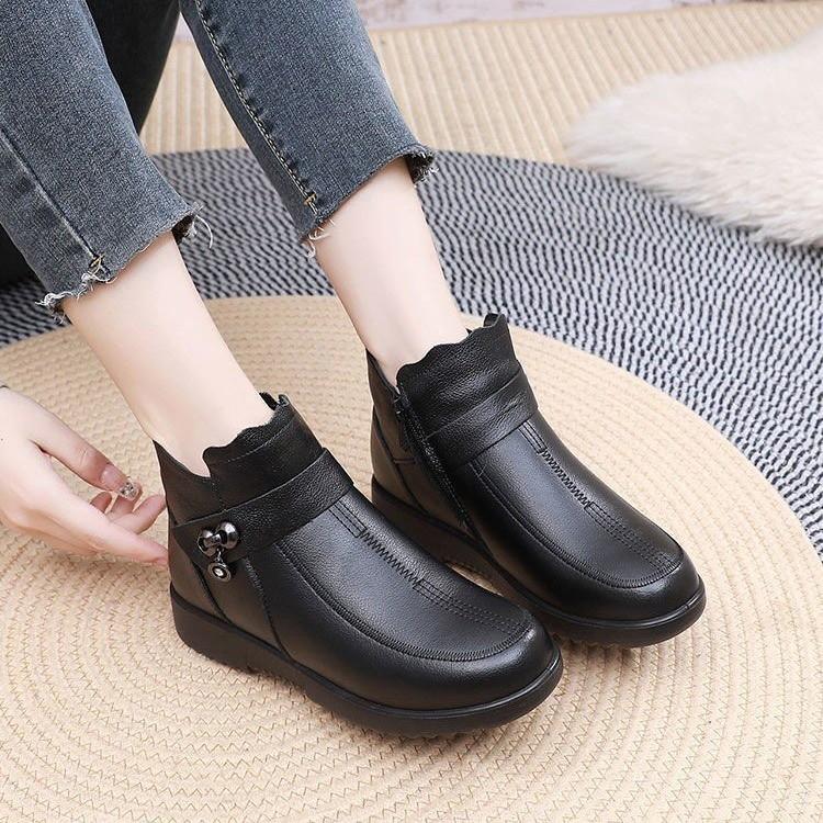 Winter mother cotton shoes velvet thickened leather shoes women's comfortable warm boots soft leather waterproof soft sole leather boots women's fa