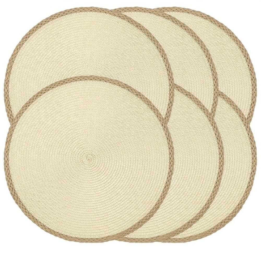 6pcs/set 15in Round Woven Placemats Bohemia Woven Dish Mats Boho Braided Table Mats  Coffee Cups
