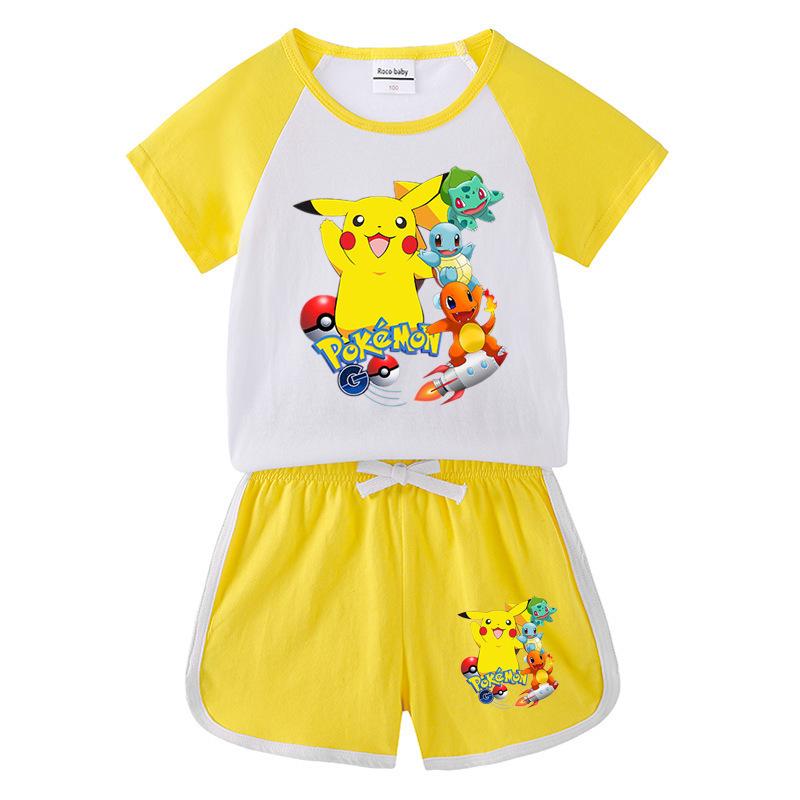 Pikachu Kids' Summer 2023 Short Sleeve T-shirt & Shorts Two-Piece Set