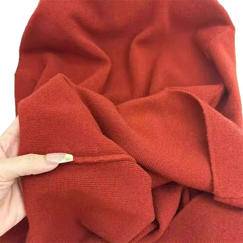 Trendy Red Slim-Fit Knit Top: Women's Half-High Neck, Long-Sleeved, Regular Shoulder Base Layer