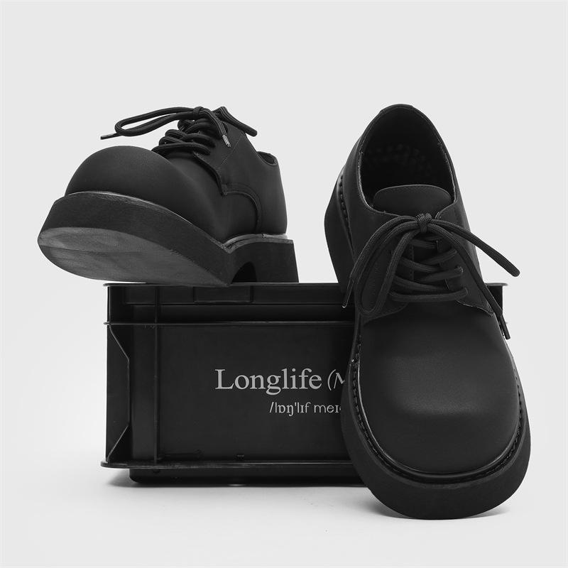 Big head leather shoes men's shoes trendy black niche Mickey high sense derby shoes thick sole heightened ruffian handsome 9522-H