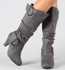 Frosted fleece spring and autumn women's boots belt buckle high knight boots thick heel shoes