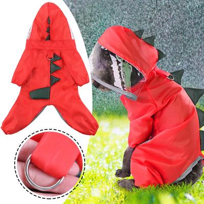 Cute Red Dinosaur Raincoat For Pet Dog Reflective Rain Jacket Shirt Pet Dog Cat Rain Clothes Fashion Dogs Clothes Ropa Perro