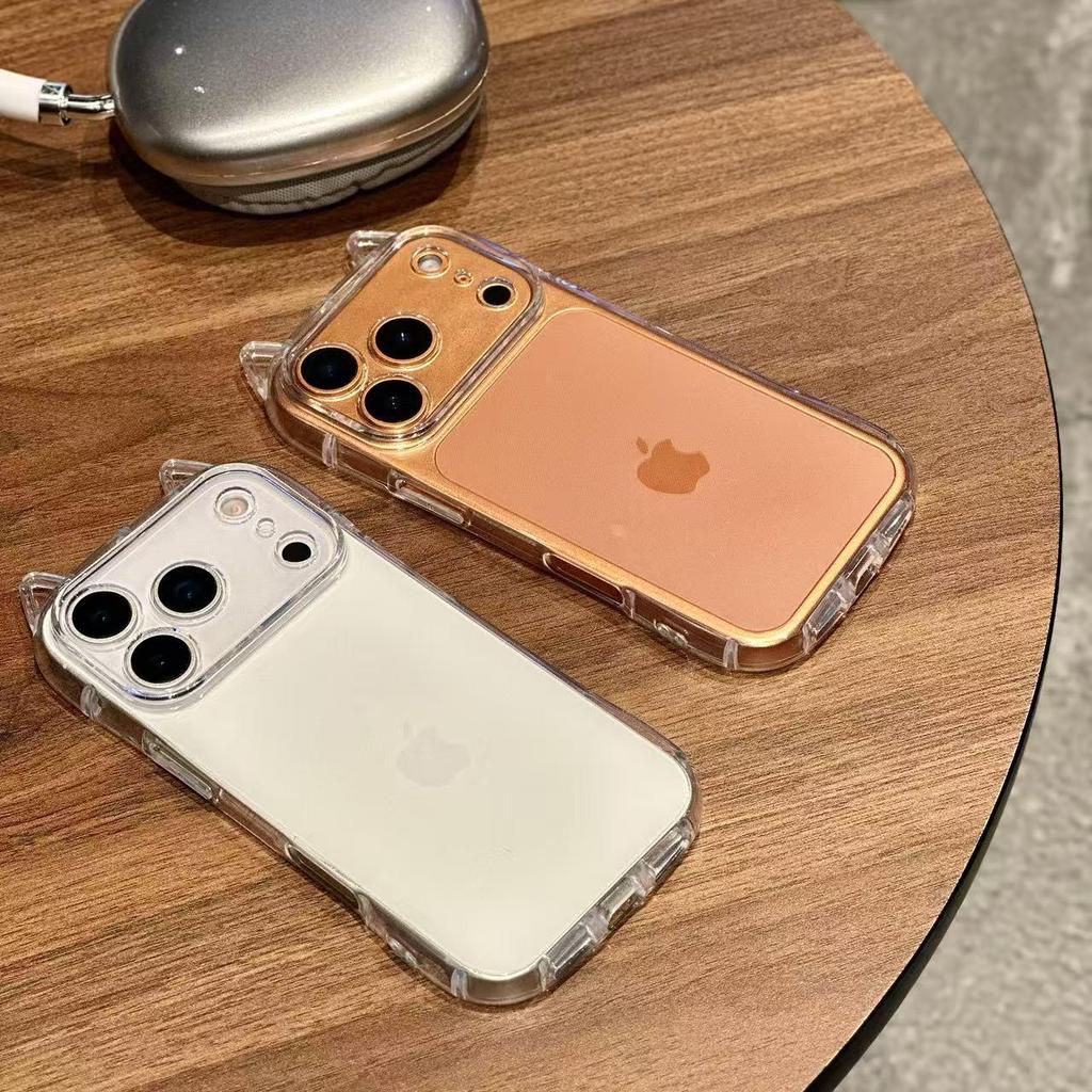 Nárazuvzdorné pouzdro na telefon s airbagy a kočičími oušky pro řadu Apple Pro/Max - Průhledné, Měkké, Ochranné