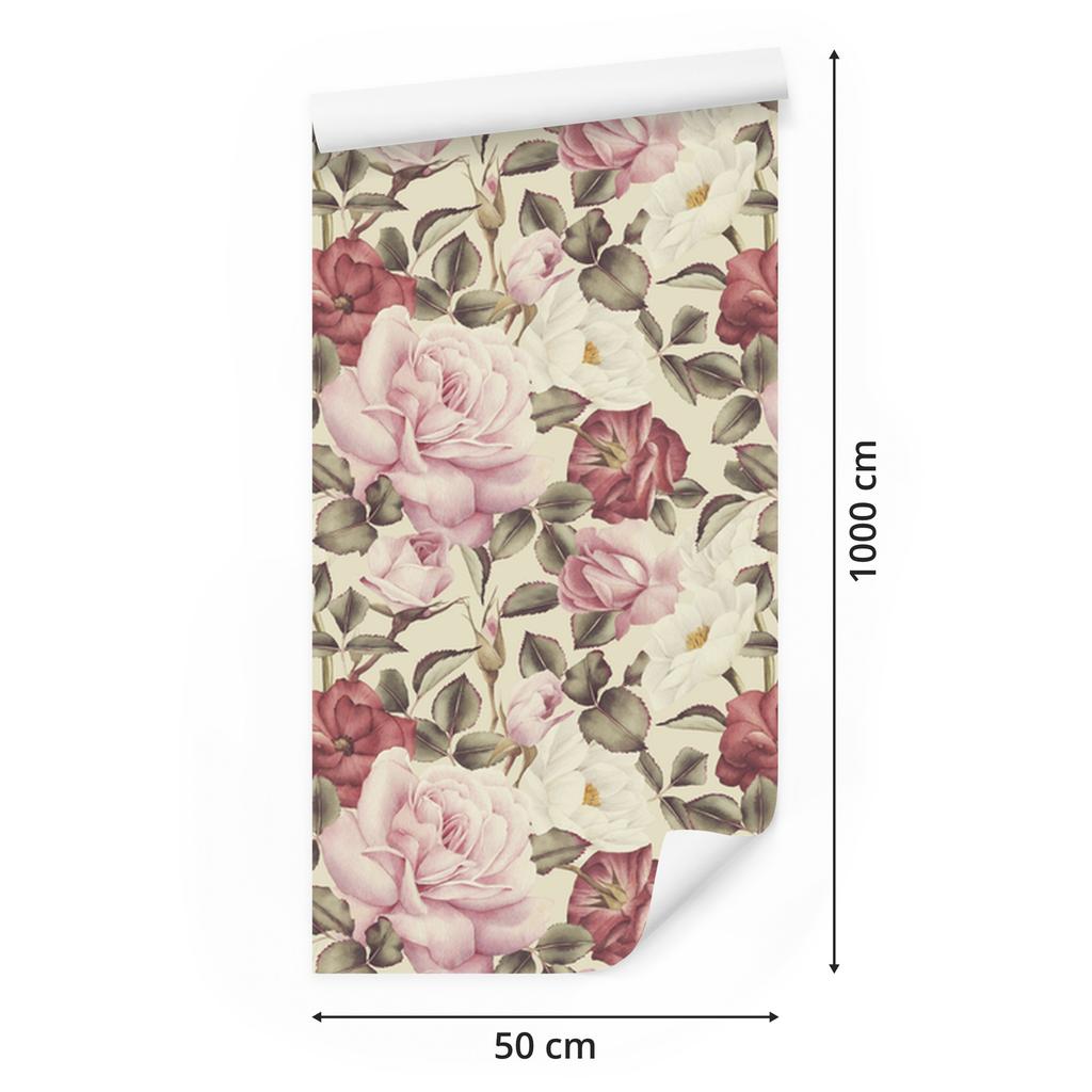 Wallpaper Beautiful Flowers and Roses in Watercolor Style 50x1000