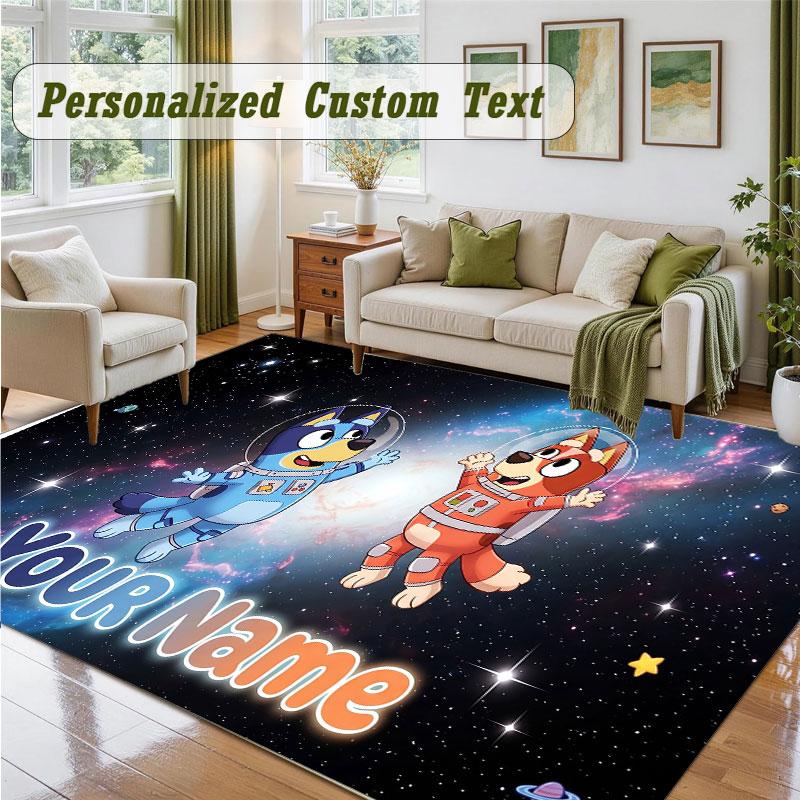 Crystal Velvet Square Rug Custom NameBluey Pattern Non Slip Home Floor Decor Rug