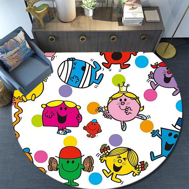 Mr. Men and Little Miss,Round Area Rug,Carpet Rug for Living Room Bedroom Sofa Playroom Decor,Non-slip Floor Mat