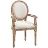 Scaun de masă Design retro cu tapițerie groasă Aspect de in Cotiere Spătar pentru masă Lemn de cauciuc Culoare crem albă+Lemn