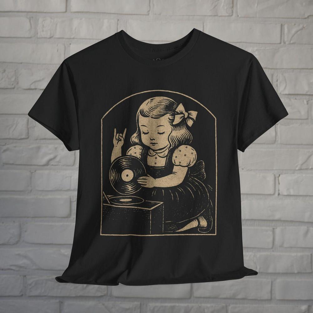 

Metal Vinyl Shirt Rock Hand Sign Record Player Retro Punk Gift Unisex Tee 3XL