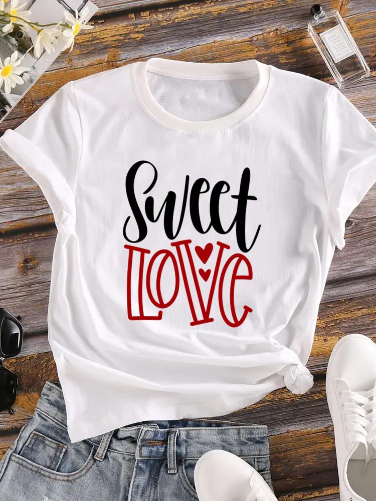 (Asian Size) Letter Lovely Lady O-neck T Shirt Clothing Printed Female Top Casual Fashion Women Graphic Tee Short Sleeve T-shirts