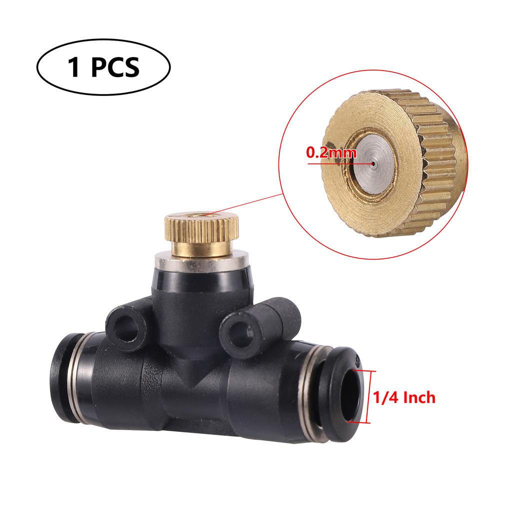 0.2/0.3/0.4/0.5mm Brass Spray Nozzle Atomizing Nozzle Kit for Cooling System 1/4" Tube Low Pressure Garden Yard Atomizing Nozzle