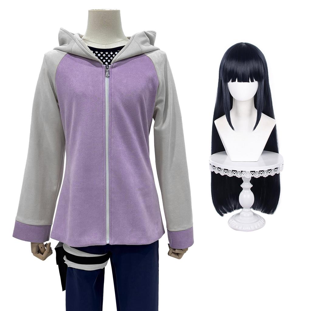 HOLOUN Anime Hyuga Hinata Cosplay Costume Wig Tracksuit Pants Fish Net Top Leg Pouch Cos Convention Daily Wear Gift