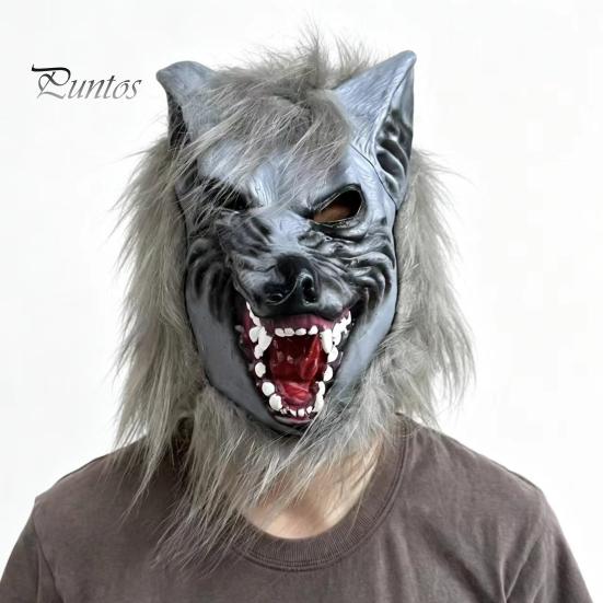 Realistic Latex Headgear Halloween Werewolf Full Head Mask, Wolf Cosplay with Durable Party Mask Fur, Haunted House Prop, Adjustable Adult Costume