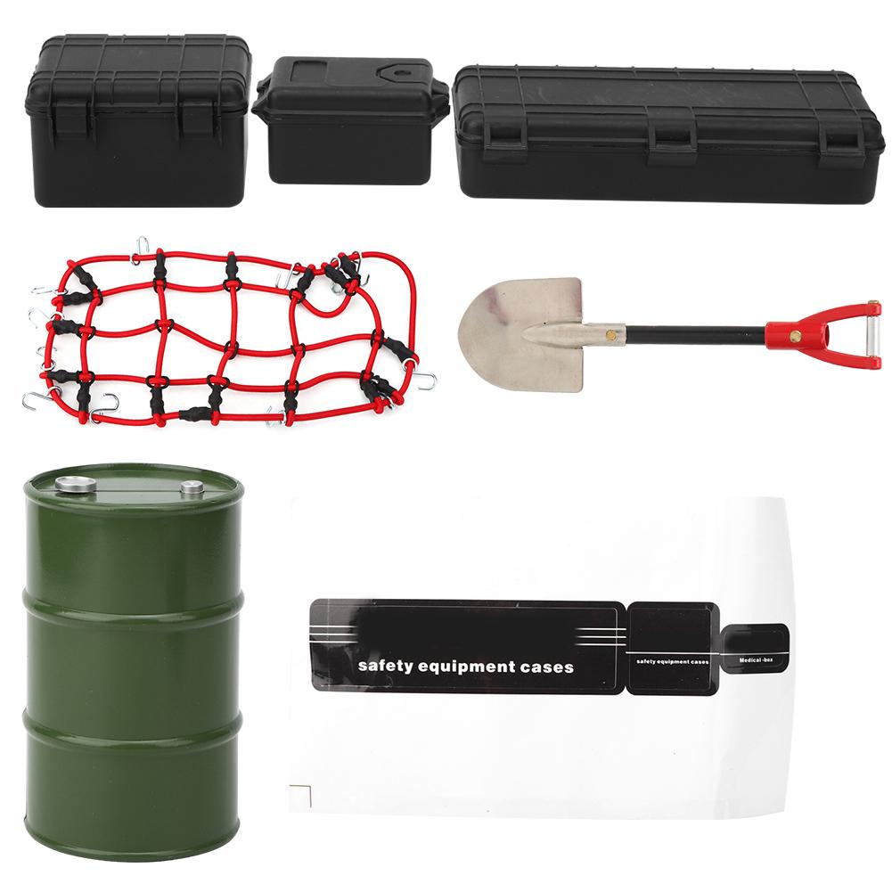 Pudełko do przechowywania beczki oleju Łopata Siatka bagażowa Naklejka Akcesoria dekoracyjne do samochodu RC Czarne