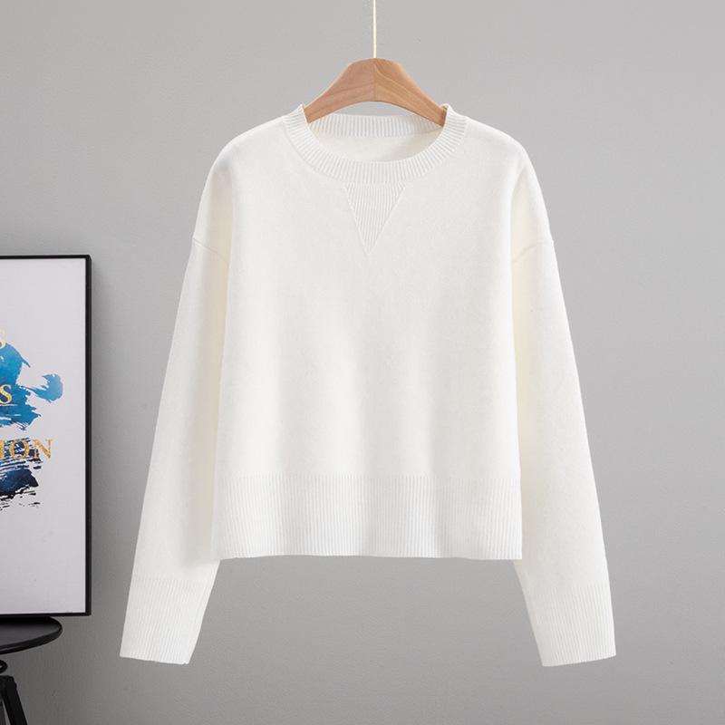 2026 Spring/Autumn Women's Loose Slimming Core-Spun Round Neck Solid Color Knit Sweater