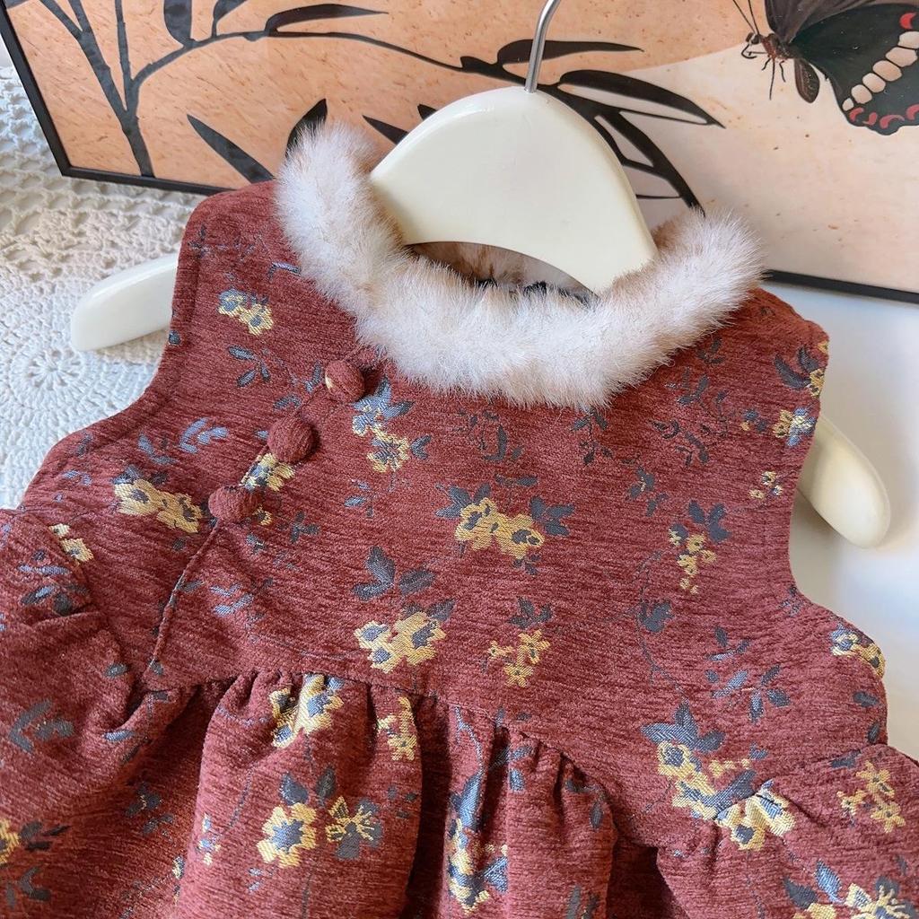 New Arrival: Thick Warm Chinese Style Sleeveless Winter Dress for Girls - Puffy Skirt