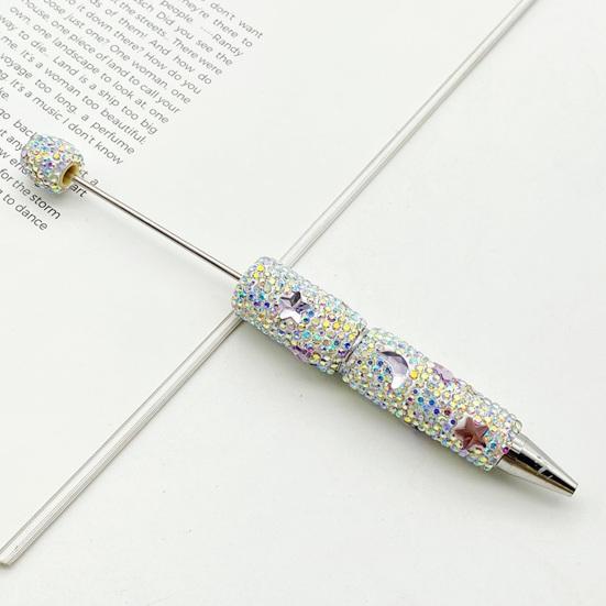 Custom Beadable Pen Blanks Glitter Ballpoint Pen, Sparkly Rhinestone Star Moon Beaded Plastic Creative Gift Pens for Women DIY Handmade Gel Ink School