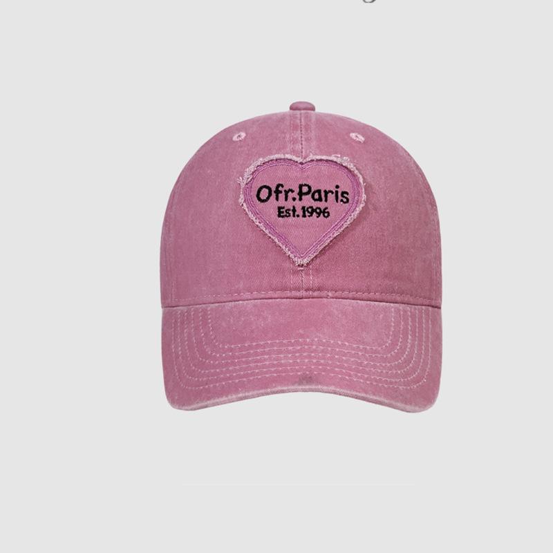 Wide-brimmed sweet pink heart-shaped baseball cap for women, spring/summer washed vintage curved brim baseball cap for men ofr Heart-shaped Washed B