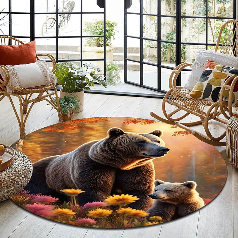 1Pc Bear Circular Print Rug - Home Decoration Carpet For Living Room Bedroom Flooring Computer Chair Area Rug