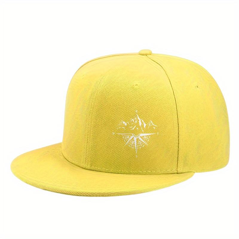 Compass Mountain Graphic Flat Brim Baseball Cap Polyester Adjustable Outdoor Snapback Hat Unisex