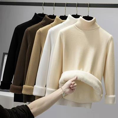 Autumn and Winter High-neck and Fleece Sweaters, Women's Thickened One-piece Velvet Knitwear, with a Slim Mink Bottom Thermal Top