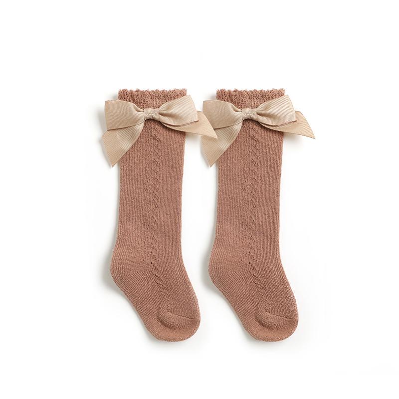 Toddler Baby Girls Knee Hight Stocking Cotton Socks 0-7Years Solid Color Bowknot Thin Spring Summer