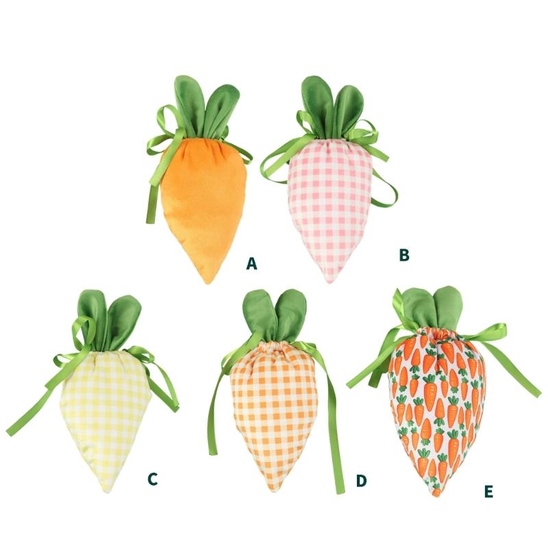 6Pcs Easter Carrot Shape Fabric Candy Bag Drawstring Gift Bag Candy Cookie Chocolate Holder Bag for Easter Birthday