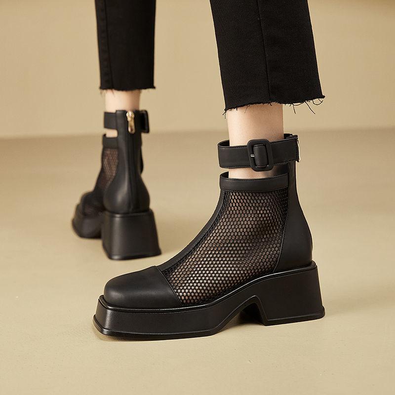 Fashion Mesh Hollowed Out Cool Boots for Women In The Summer OfNew Thick Soled Shoes with Thick Heels