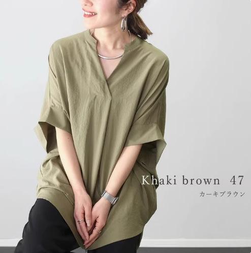 Japanese summer new spring and autumn V-neck pullover loose and thin solid color shirt top women's shirt